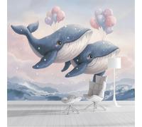 ZISTRCBAO Flying Whale Wallpaper Mural, Fantasy Watercolor Animals Poster Picture Wallpaper Mural 150x105cm Wall Paper for Home Kids Bedroom Decor, Blue