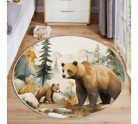 ZISTRCBAO Forest Brown Bear Round Rugs 120cm, Washable Indoor Non-slip Round Area Rugs for Bedroom Throw Soft Vintage Animal Carpet for Entryway Sofa Living Room Dining Room Floor Rug, Brown