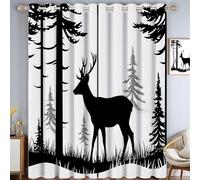 ZISTRCBAO Forest Deer Silhouette Blackout Curtains for Bedroom, Simple Animals Printed Window Curtain, Black Thermal Insulated Drapes for Living Room Decor 2 Panels Set, W 36" x L 72" In