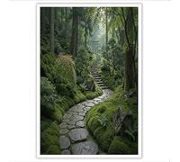 ZISTRCBAO Forest Moss Path Canvas Art Print, Modern Living Room Bedroom Wall Decor Paintings Natural Realism Pictures Artwork Print Home Decor 40×50 cm Unframed