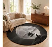 ZISTRCBAO Full Moon Lone Tree Hill Round Rug, 180cm | Surreal Art Washable Area Rug Soft, Non-slip, Circular Rugs for Living Rooms, Featuring a Non-slip Backing Carpet for Entryways, Black