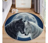 ZISTRCBAO Full Moon Wolves Confrontation Round Rug 60cm Indoor Circle Soft Rug Washable Fantasy Art Print Non Slip Carpet for Bedroom Entryway Living Room Hall Decor