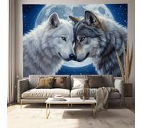 ZISTRCBAO Full Moon Wolves Cuddling Tapestry, Beautiful Moonlit Night Animals Wall Tapestries, Deep Blue Wall Tapestry Aesthetic Decor for Bedroom Living Room Backdrop 230x180cm