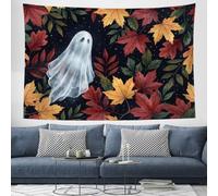 ZISTRCBAO Ghost Maple Leaf Tapestry Autumn Watercolor Halloween Wall Hanging Tapestries | Dark Red Wall Decor for Family Party Supplies, Outdoor Photo Booth Decor, 200x150cm
