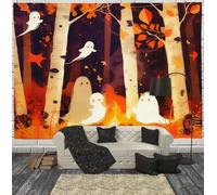 ZISTRCBAO Ghosts Birch Forest Tapestry 100x75cm | Orange Decorative Wall Tapestry Bedroom, Healing Cartoon Halloween Style Wall Hanging Aesthetic for Party Home Decoration