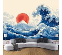 ZISTRCBAO Giant Wave Red Sun Wallpaper Murals, Blue Murals, Japanese Style Wallpaper for Bedroom Living Room Decor Artwork Background Wall Stickers 350x256cm