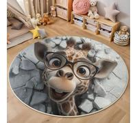 ZISTRCBAO Giraffe Bursting Through The Wall Round Rugs 80cm, 3D Illusion Animal Playing Mat, Short Pile Circle Rug for Bedside Bedroom Living Room Study Kids Room Decor, Brown