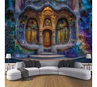 ZISTRCBAO Glass Palace Architecture Photo Wallpaper, Dreamlike Art Nouveau Style Decoration Murals, Multicolor Wallpaper Poster Artwork for Bedroom Living Room Home Decor 200x140cm