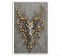 ZISTRCBAO Gold Leaf Deer Head Canvas Prints Wall Art, Baroque Luxury Poster Decorative Painting Canvas Wall Art Living Rooms Bedroom Walls Decorations 40×50 cm Unframed
