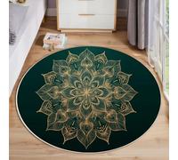 ZISTRCBAO Gold Thread Mandala Round Rug 180cm Indoor Circle Soft Rug Washable Vintage Luxury Print Non Slip Carpet for Bedroom Entryway Living Room Hall Decor