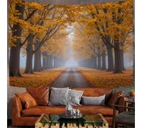 ZISTRCBAO Golden Maple Trees Path Tapestry Healing Autumn Scenery Wall Hanging Tapestries Golden Yellow Wall Decor for Living Room Bedroom Ceiling Dorm Decor, 150x130cm