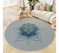 ZISTRCBAO Gradient Relief Mandala Round Rugs 160cm, Soft Classical Baroque Style Printed Rug for Living Room Circle with Non Slip Backing Rug for Bedroom, Light Blue Washable Round Rugs