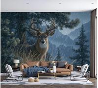ZISTRCBAO Grassland Rain Deer Photo Wallpaper, Naturalistic Illustration Wall Mural Silk Wall Décor Art Poster for Living Room Bedroom Dorm Decor Poster Picture 400x280cm, Brownish-Green