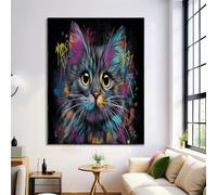 ZISTRCBAO Gray Canvas Wall Art Watercolor Cat Animal Painting on Canvas Prints Poster Doodle Portrait Pictures for Living Room Bedroom Home Office Hallway Wall Decor 40×50 cm, Frameless