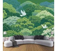 ZISTRCBAO Green Birds Wallpaper Murals 400x280cm, Cartoon Landscape Panoramic Wallpaper Mural, Green Paper for Bedroom Living Room Decor Artwork Background Wall Stickers