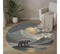 ZISTRCBAO Grizzly Bear Rock Full Moon Round Rugs for Living Room 180cm, Minimalism Washable Circle Area Rugs for Bedroom, Non Slip Soft Low Pile Classic Circular Carpet for Office Dining Room