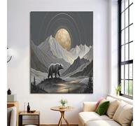 ZISTRCBAO Grizzly Bear Rock Full Moon Wall Art Canvas, Minimalism Wall Decor Poster Prints, Canvas Unframe Prints Room Decor for Living Room Bedroom Home 70×100 cm