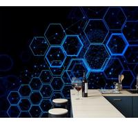 ZISTRCBAO Hexagonal Grid Wall Mural 200x140cm, Technological Futurism Silk Photo Wallpaper, Blue Decoration Poster Mural for Bedroom Living Room TV Background Wall Decor