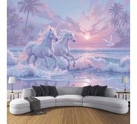 ZISTRCBAO Horses Running On The Beach Wallpaper Mural, Dreamlike Beach Scenery Poster Picture Wallpaper Mural 350x256cm Wall Paper for Home Living Room Kids Bedroom Decor, Pink