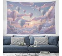 ZISTRCBAO Hot Air Balloon Clouds Starry Sky Tapestry Wall Hanging, Tapestry Dreamy Illustration Style Design Wide Wall Hanging, Pink Tapestries Poster for Living Room Bedroom Dorm Decor, 230x180cm
