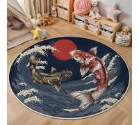 ZISTRCBAO Koi Fish Red Sun Ocean Waves Round Rug 100cm Indoor Circle Soft Rug Washable Japanese Ukiyo-E Style Print Non Slip Carpet for Bedroom Entryway Living Room Hall Decor