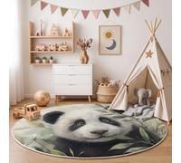 ZISTRCBAO Light Ink Painting Animals Washable Round Rug 100cm | Panda Bamboo Leaves Circle Rugs, Non Slip Circle Area Rugs for Kids Room, Bedroom and Playroom Decor Floor Mat, Black Ink