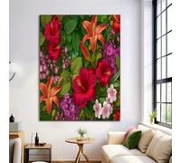 ZISTRCBAO Lily Hibiscus Canvas Wall Art Tropical Floral on Canvas Print Posters Red Prints Poster Pictures for Living Room Hallway Stairs Bedroom Bathroom Wall Decor 80×120 cm Frameless