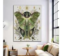 ZISTRCBAO Luna Moth Moon Canvas Wall Art Prints Frameless Pictures, Fantasy Art Painting on Canvas Pictures for Living Room Bedroom Hallway Kitchen Office Home Wall Decor (40×50 cm, Green)