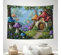ZISTRCBAO Magic Forest Mushroom Hut Tapestry Fantasy Illustration Style Wall Tapestry for Bedroom Aesthetic, Multicolor Tapestries Wall Hanging Background Cloth for Dorm Living Room Decor 230x180cm