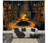 ZISTRCBAO Magical Study Fireplace Tapestry Wall Hanging | Retro Dark Fantasy Tapestries, Home Decor Wall Hanging Bed Cover Terror Bedroom Living Room Dorm 230x180cm, Orange