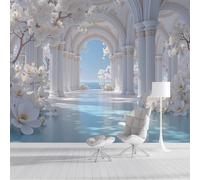 ZISTRCBAO Magnolia Arch Columns Wallpaper Murals, White Murals, Modern 3D Architecture Wallpaper for Bedroom Living Room Decor Artwork Background Wall Stickers 300x210cm