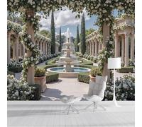 ZISTRCBAO Marble Fountain Garden Wallpaper Mural, Elegant French Architecture Poster Picture Wallpaper Mural 400x280cm Wall Paper for Home Living Room Kids Bedroom Decor, Cream Color