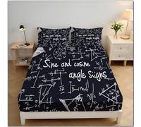 ZISTRCBAO Mathematical Equation Print Fitted Sheet Single Bed with 2 Pillowcase, Letter Style Fitted Sheets Deep Pocket (30 Cm) Soft Brushed Microfiber Bedding 90x190x30 cm, Black