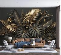 ZISTRCBAO Monstera Deliciosa Bird Paradise Wall Mural Wallpaper Silk Luxury Plants Photo Wallpaper Mural for Bedroom Living Room - Art Print Wall Decoration Poster Picture Design 350x256cm, Black