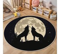 ZISTRCBAO Moon Wolf Animal Round Entryway Rug 60cm, Fantasy Art Round Rugs for Living Room, Soft Anti Slip Machine Washable Indoor Circle Floor Mat for Bedroom Hallway Indoor Home Decor, Black