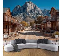 ZISTRCBAO Mountainous Western Town Photo Wallpaper Mural, Retro Western Style Wall Murals, 400x280cm Large Photo Wallpaper Brown Poster for Living Room Bedroom Background Decor