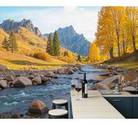 ZISTRCBAO Mountains Streams Large Decorative Wall Mural 200x140cm, Magnificent Natural Scenery Photo Wallpaper, Room Decor Wall Art for Living Room Bedroom Home Office Yellow Walls Murals