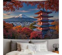 ZISTRCBAO Mt Fuji Maple Forest Pagoda Tapestry, Japanese Natural Scenery Tapestry Wall Hanging, 3D Printed Fabric Poster Wall Art for Bedroom Living Room Home Decor, 150x100cm