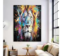 ZISTRCBAO Multicolor Canvas Wall Art Watercolor Lion Painting on Canvas Prints Poster Animal Realism Pictures for Living Room Bedroom Home Office Hallway Wall Decor 70×100 cm, Frameless