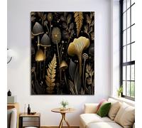 ZISTRCBAO Mushroom Floral Frameless Canvas Wall Art, Vintage Plant Wall Pictures Printed Poster Painting on Canvas Walls Decor for Bedroom Living Room Bathroom Office Home 30×40 cm, Black