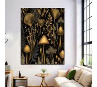 ZISTRCBAO Mushroom Leaves Canvas Wall Art for Living Room, 80×120 cm Vintage Forest Bedroom Wall Art Poster, Gold Pictures Prints Decor for Office Hallway Dining Room Bathroom, No Frame