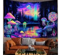 ZISTRCBAO Mushrooms Jellyfish Forest Tapestry Wall Hanging | Dark Psychedelic Neon Tapestries, Home Decor Wall Hanging Bed Cover Terror Bedroom Living Room Dorm 100x75cm, Multicolored