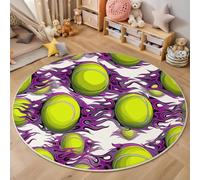 ZISTRCBAO Neon Tennis Flames Round Rugs 100cm, Modern Abstract Washable Circle Rug Soft Short Pile Non Slip Floor Round Rugs Gifts for Boys Girls, Yellow