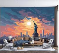 ZISTRCBAO New York Skyline Statue Liberty Wallpaper Mural, City Silhouette Style Poster Picture Wallpaper Mural 400x280cm Wall Paper for Home Living Room Kids Bedroom Decor, Orange