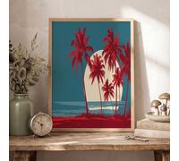 ZISTRCBAO Ocean Sunset Red Palm Trees Canvas Print - Retro Pop Art Style Art Wall Decor, Red Decor for Living Room, Bedroom, Office (50×70 cm/Unframed)