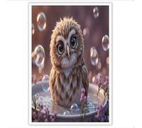 ZISTRCBAO Owl Taking Bath Canvas Pictures for Wall, 3D Cartoon Style Canvas Prints Room Decor, Wall Decor for Bathroom Toilet Restroom 70×100 cm, Unframe