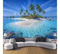 ZISTRCBAO Palm Trees Island Coastline Photo Wallpaper, Tropical Resort Scenery Decoration Murals, Blue Wallpaper Poster Artwork for Bedroom Living Room Home Decor 400x280cm