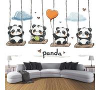 ZISTRCBAO Panda On A Swing Wallpaper Murals, White Murals, Cartoon Animal Wallpaper for Bedroom Living Room Decor Artwork Background Wall Stickers 200x140cm