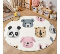 ZISTRCBAO Panda Rabbit Tiger Round Rugs 120cm, Cartoon Animal Faces Playing Mat, Short Pile Circle Rug for Bedside Bedroom Living Room Study Kids Room Decor, Multicolor