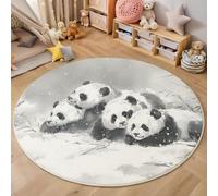 ZISTRCBAO Panda Snowy Landscape Round Rug 60cm Indoor Circle Soft Rug Washable Traditional Chinese Ink Painting Animal Print Non Slip Carpet for Bedroom Entryway Living Room Hall Decor